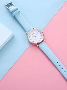 5pcs/Set Cute Macaron Color Small Dial Simple Watch + Unicorn Bracelet Set, Suitable For Birthday Gift, Halloween Gift, (NO BOX) - Baby Blue - View 2