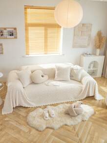 1入組素色沙發巾現代滌綸防滑滌綸沙發座墊四季皆宜 - 米色 - 查看 7