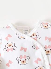 SHEIN 嬰兒2入組卡通圖案連身短褲 - 白色 - 查看 6