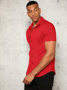 Manfinity VCAY Uomo Camicia monocolore con bottone frontale