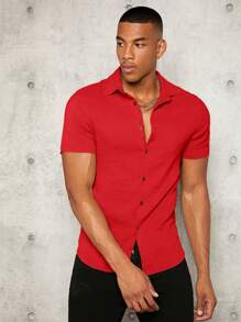 Manfinity VCAY Uomo Camicia monocolore con bottone frontale