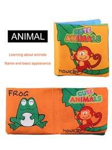 1入組嬰兒布書動物蔬菜水果交通工具數字認知拼圖書,嬰兒兒童早期教育玩具（部分內容可能隨機）