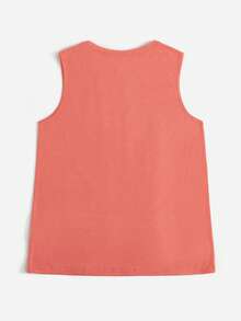 SHEIN Unity 標語和熱帶印花背心上衣 - 珊瑚橙 - 查看 2