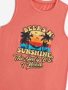 SHEIN Unity 標語和熱帶印花背心上衣 - 珊瑚橙 - 查看 3