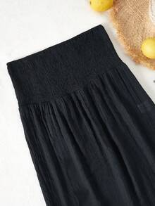 Bikinx Solid Color Patchwork V-Neck Semi-Transparent Cover Up Skirt With Slit Summer - Black - View 4