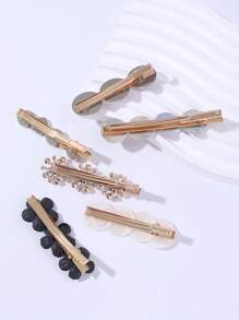 6pcs Women's Multicolor Resin Flowers, Seashells & Faux Pearls Decorated High-End Hair Clips, Suitable For Daily Use, Head Accessories, Hair Accessories For Women - Multicolor - View 2