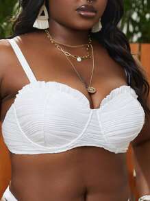 SHEIN Swim Curve Top bikini ribete fruncido fruncido bustier push up - Blanco - Ver 1