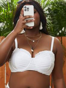 SHEIN Swim Curve Top bikini ribete fruncido fruncido bustier push up - Blanco - Ver 5