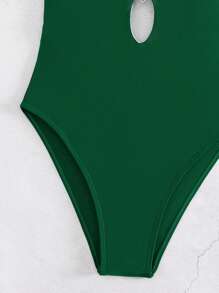 SHEIN Swim Bộ đồ bơi một mảnh hở cổ sâu có đường cắt trái tim phía trước, dành cho kỳ nghỉ hè ở bãi biển - Màu xanh lá cây đậm - Xem 5