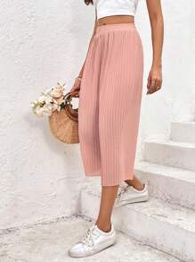 SHEIN VCAY Solid Pleated Wide Leg Trousers - Pink - View 6