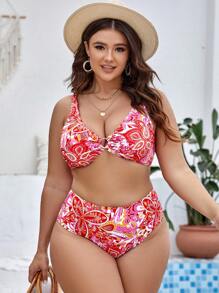 SHEIN Swim Curve Bộ bikini in hoa cỡ lớn đi biển mùa hè - Nhiều màu - Xem 3