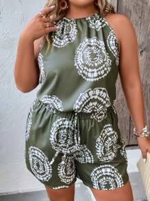 SHEIN LUNE Plus Tie Dye Halter Top & Shorts