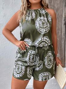 SHEIN LUNE Plus Tie Dye Halter Top & Shorts