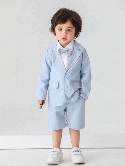 BOARNSEORL 2pcs Young Boys Gentleman Suit Set With Bowknot, Jacket And Pants, Suitable For Birthday Party, Formal Occasion, Wedding, Christening, 1st Birthday