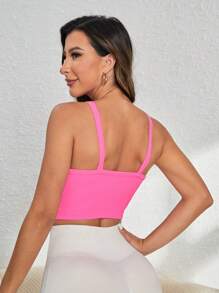 SHEIN Daily&Casual Áo Tees & Tanks  Thể thao Nữ Xù Gân đan màu trơn - Màu Hồng Tươi - Xem 2