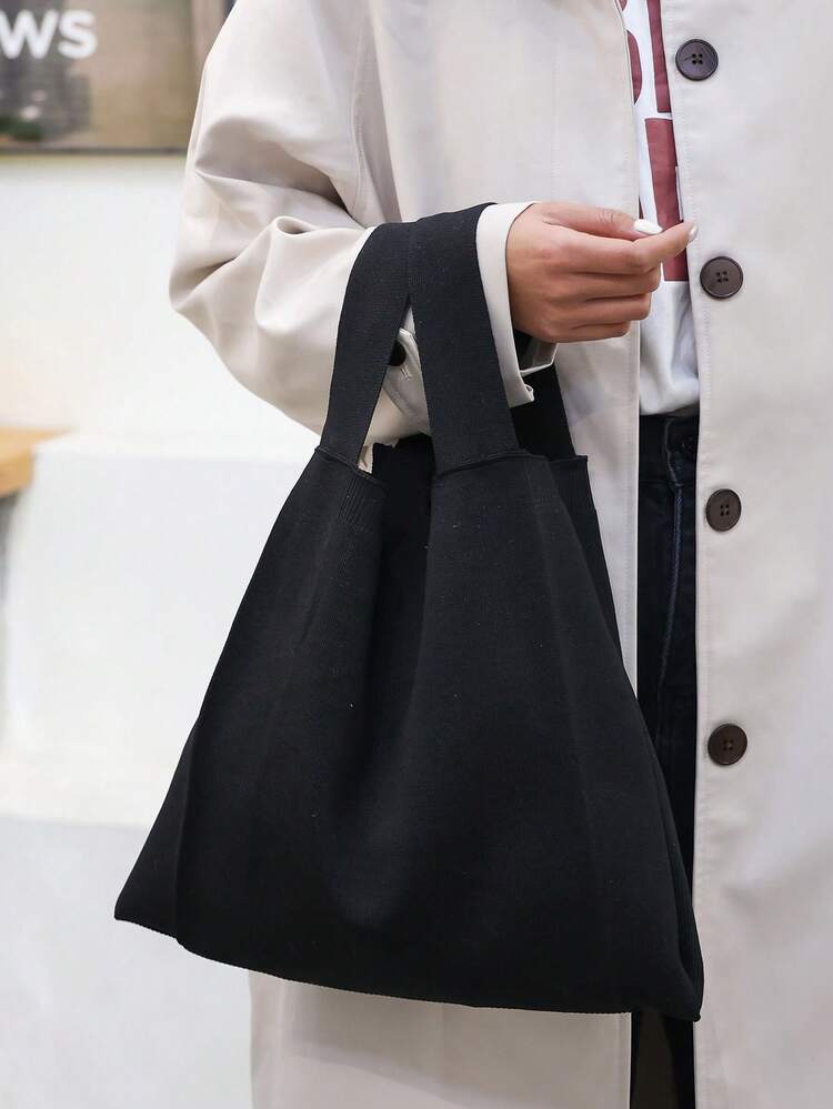 Medium Crochet Bag Minimalist Black Casual School Bag For Graduate, Teen Girls, Freshman, Sophomore, Junior & Senior In College, University & High School, Perfect For Outdoors ,Travel & Back To School