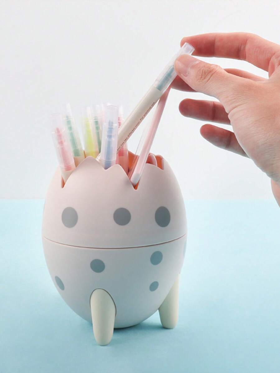 1pc Egg Design Pen Holder, Cute Multi-purpose Desktop Stationery Storage Box For Office, Student Stationery Storage - Pink - View 1