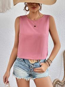 SHEIN Clasi Guipure Lace Panel Cut Out Back Blouse - Dusty Pink - View 3