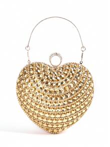 迷你包水鑽裝飾愛心設計魅力四射,完美新娘錢包適合婚禮,舞會和派對活動 - 金色 - 查看 1