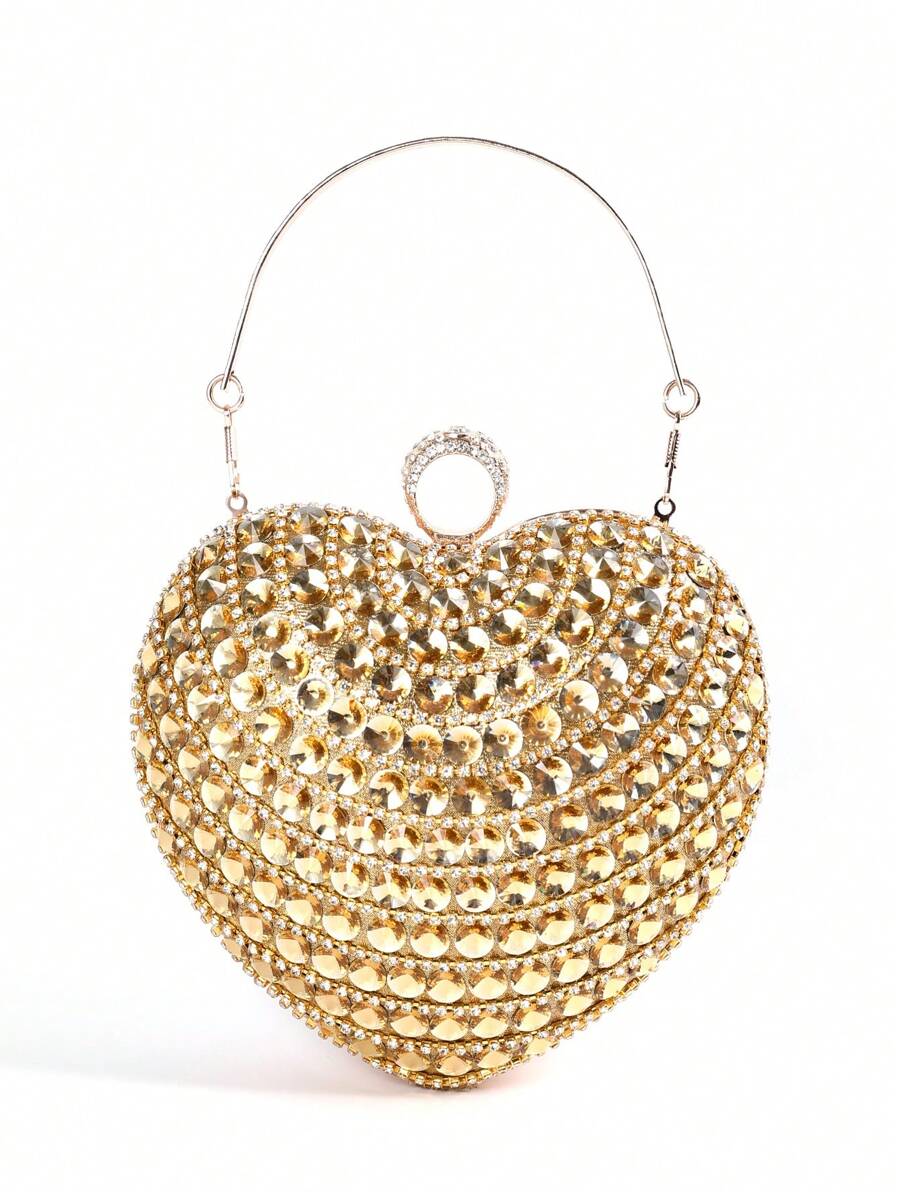 迷你包水鑽裝飾愛心設計魅力四射,完美新娘錢包適合婚禮,舞會和派對活動 - 金色 - 查看 1