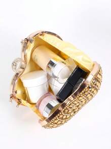 迷你包水鑽裝飾愛心設計魅力四射,完美新娘錢包適合婚禮,舞會和派對活動 - 金色 - 查看 5