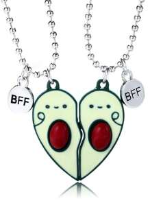 2入組/套時尚鋅合金磁性酪梨和字母吊墜項鍊適合女士日常裝飾 - 彩色 - 查看 2