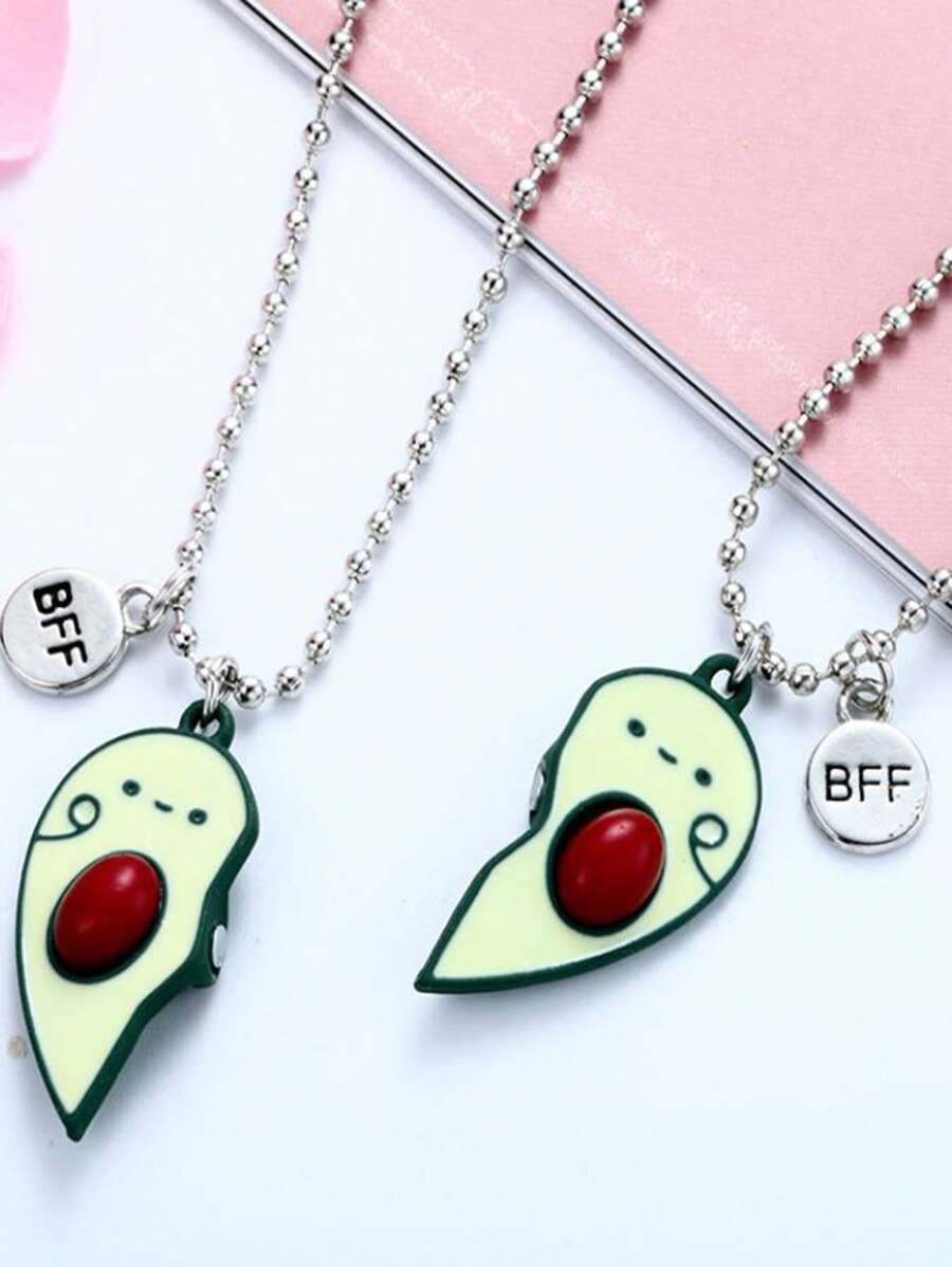 2入組/套時尚鋅合金磁性酪梨和字母吊墜項鍊適合女士日常裝飾 - 彩色 - 查看 1