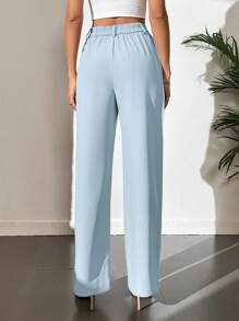 SHEIN Tall Pantalones unicolor de talle alto - Celeste - Ver 2