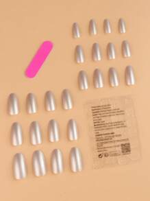 Elevate Your Style with 24pcs Long Oval Apricot Pearl Aurora Pearlescent Effect Fake Nail & 1pc Nail File & 1sheet Nail Tape