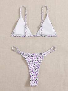 Ditsy Floral Triangle Thong Bikini Set - White - View 2