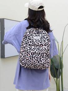 中等經典背包豹紋圖案字母貼飾 - 卡其色 - 查看 2