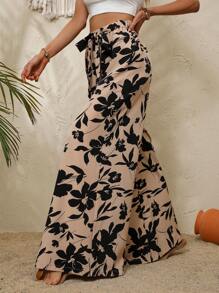 Breezaya Quần nữ Thắt nơ trước Hoa Tất cả trên in Boho - Màu be - Xem 5