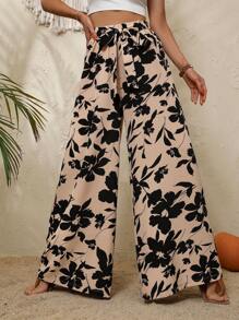 Breezaya Quần nữ Thắt nơ trước Hoa Tất cả trên in Boho - Màu be - Xem 6