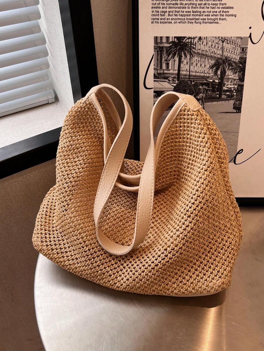 Túi rơm ràng buộc tương phản với túi bên trong Bộ cặp học sinh dành cho sinh viên mới tốt nghiệp, cô gái tuổi teen, sinh viên năm nhất, sinh viên năm hai, trung học cơ sở và trung học phổ thông, đại học và trung học phổ thông, hoàn hảo cho hoạt động ngoài trời, du lịch và quay lại trường học - Màu be - Xem 1