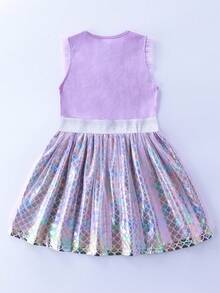 小女童魚鱗圖案網紗拼接洋裝 - 淡紫色 - 查看 2