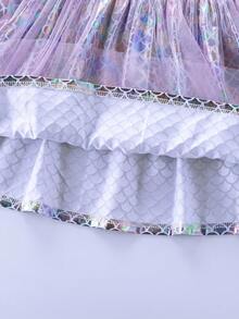 小女童魚鱗圖案網紗拼接洋裝 - 淡紫色 - 查看 7