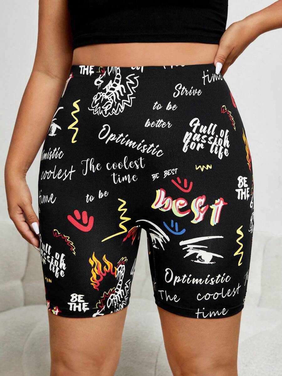 SHEIN EZwear Quần lót kích thước lớn Lá thư Ngọn lửa Giải trí - Nhiều màu - Xem 1