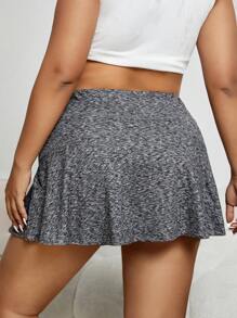 SHEIN Unity Plus Marled Knit Phone Pocket Detail Skort - Dark Grey - View 2