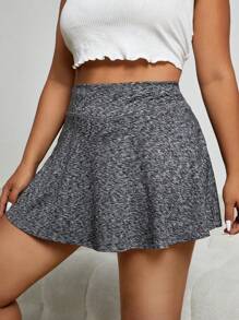 SHEIN Unity Plus Marled Knit Phone Pocket Detail Skort - Dark Grey - View 3