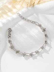 Vòng đeo tay chuỗi chi tiết nút thắt - Bạc - Xem 2