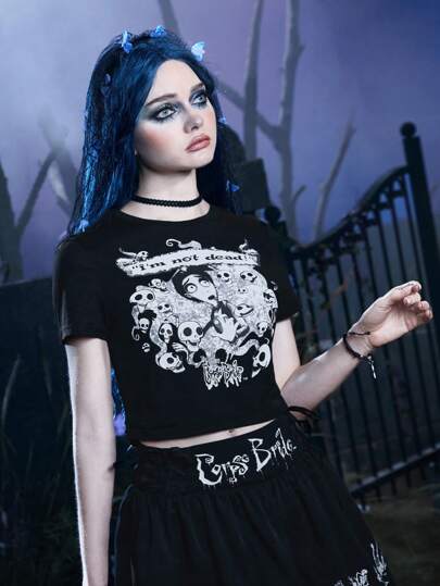 Corpse Bride | ROMWE Skull Graphic Crop Tee Gothic