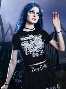 Corpse Bride | ROMWE Skull Graphic Crop Tee Gothic - Black - View 2