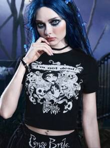 Corpse Bride | ROMWE Skull Graphic Crop Tee Gothic - Black - View 7