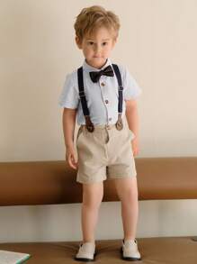 Toddler Boys Bow Front Shirt & Pinafore Shorts