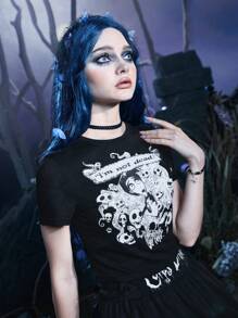 Corpse Bride | ROMWE Skull Graphic Crop Tee Gothic - Black - View 3