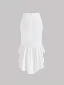 SHEIN MOD High Low Ruffle Trim Skirt,Flamenco Skirt - White - View 2