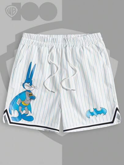 WB 100th | ROMWE Männer Shorts mit Cartoon Grafik, Streifen, Tunnelzug,
