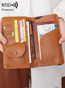 MIYIN Minimalist PU Leather RFID Blocking Passport Cover Travel Card Holder Wallet Multifunctional Passport Wallet With Card Slot,Airplane & Letter Pattern Passport Case,For Travel, Flight,Go Abroad,Travel Accessories,For Men And Women,Brown - Brown - View 8