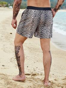 Manfinity Hombres Shorts de natación con estampado de leopardo de cintura con cordón - Multicolor - Ver 2