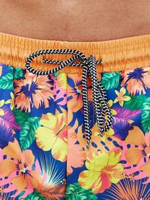 Manfinity Swimmode Hombres Shorts de natación con estampado floral de cintura con cordón - Multicolor - Ver 6